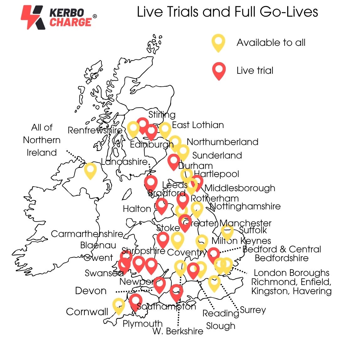 Map of councils accepting Kerbo Charge applications